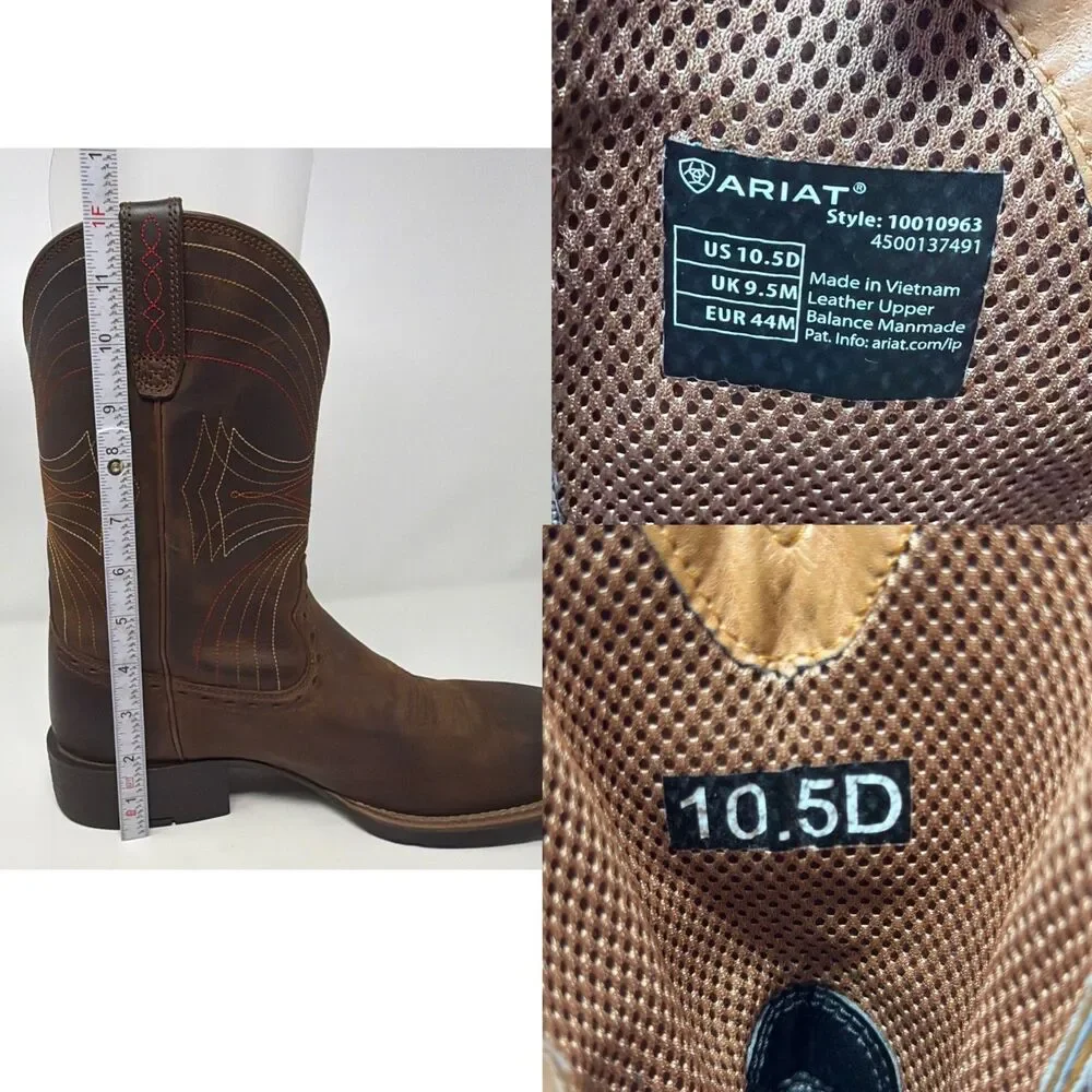 Ariat Sport Western Cowboy Boots Brown Leather Square Toe Men’s 10.5D 10010963